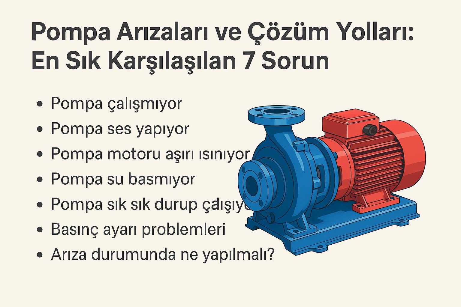 Santrifüj pompa ve elektrik motoru görseli eşliğinde en sık karşılaşılan 7 pompa arızası listesi
